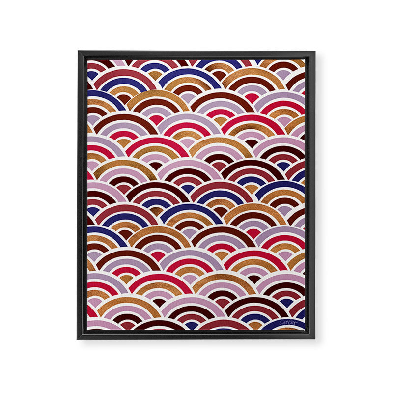 Japanese Seigaiha Wave - Mauve & Gold Palette Framed Canvas Print Gallery Image 6