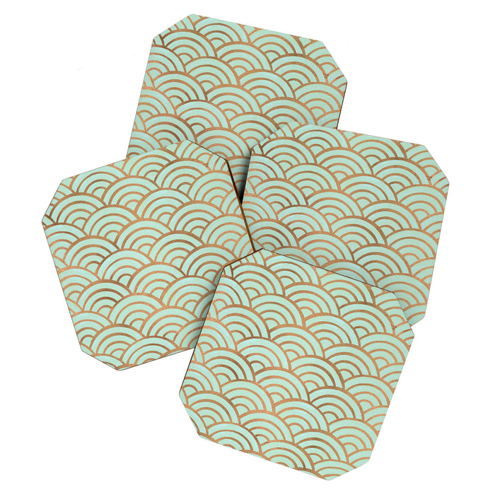 Japanese Seigaiha Wave - Mint & Copper Palette Coaster Gallery Image 1