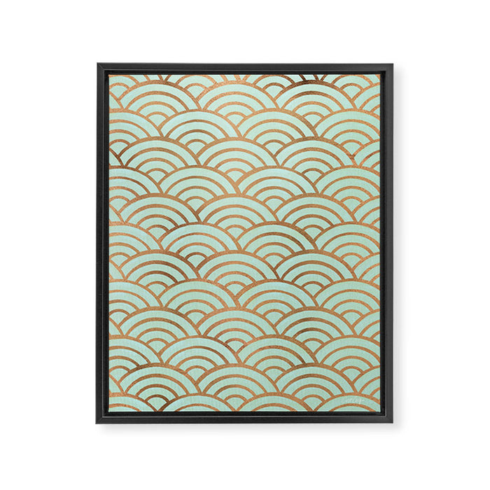 Japanese Seigaiha Wave - Mint & Copper Palette Framed Canvas Print Gallery Image 1
