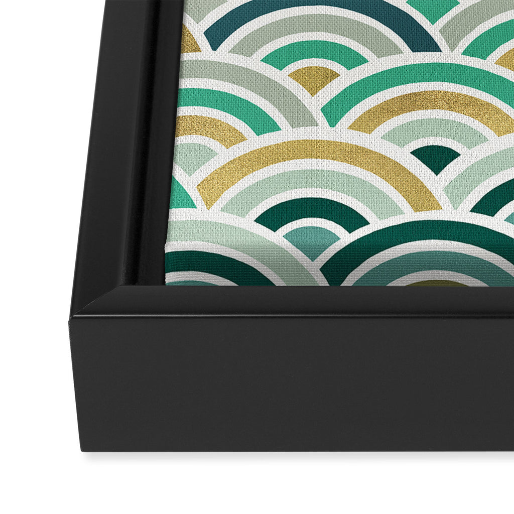 Japanese Seigaiha Wave â Mint & Gold Framed Canvas Print Gallery Image 3