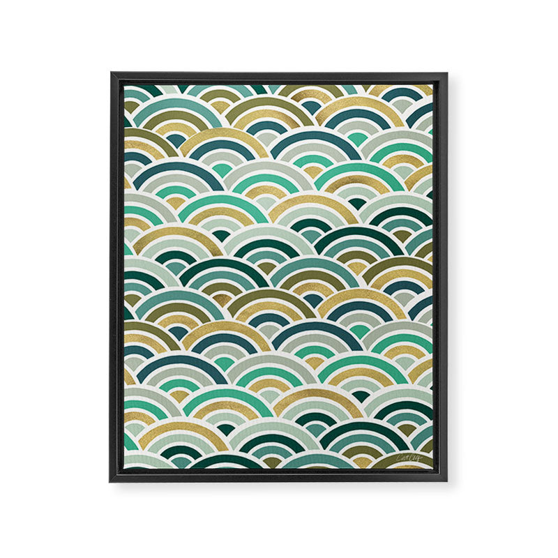 Japanese Seigaiha Wave â Mint & Gold Framed Canvas Print Gallery Image 6