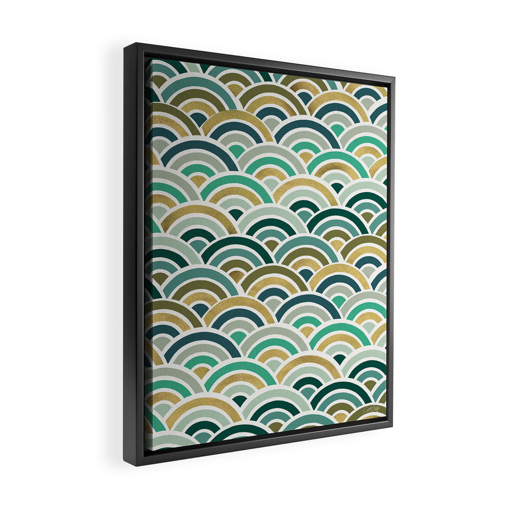 Japanese Seigaiha Wave â Mint & Gold Framed Canvas Print Gallery Image 2