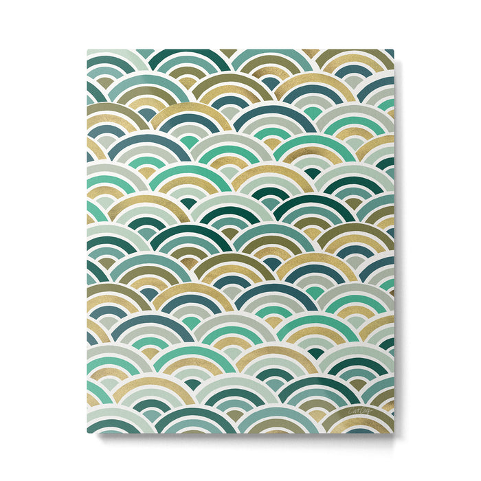 Japanese Seigaiha Wave â Mint & Gold Metal Print Gallery Image 1