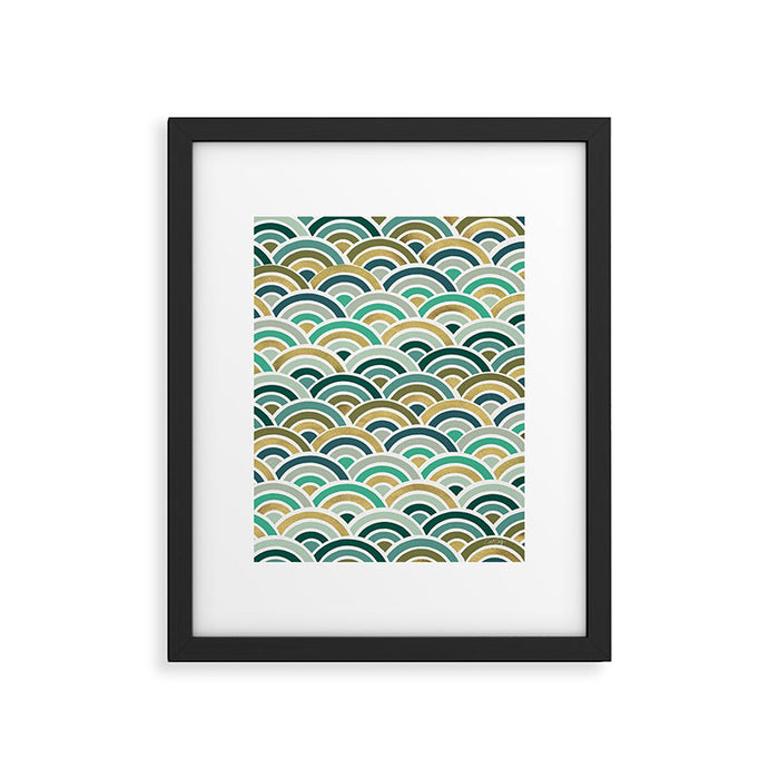 Japanese Seigaiha Wave â Mint & Gold Framed Art Print Gallery Image 1