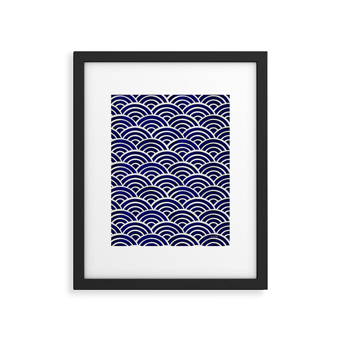 Japanese Seigaiha Wave - Navy Palette Framed Art Print Gallery Image 1