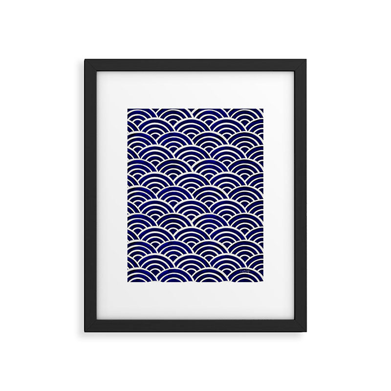 Japanese Seigaiha Wave - Navy Palette Framed Art Print Gallery Image 4
