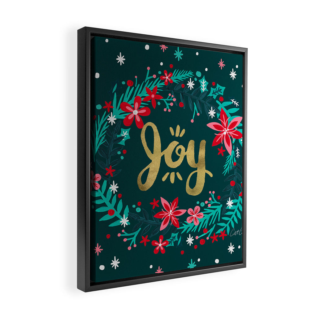 Joy Wreath - Teal Framed Canvas Print Gallery Image 2