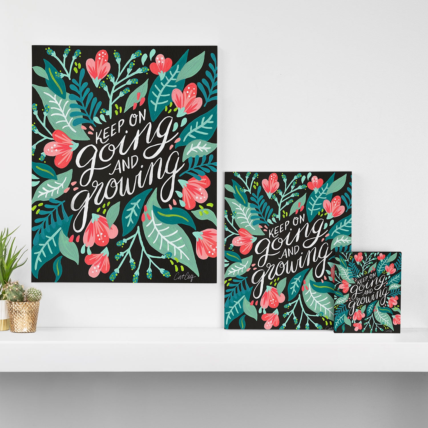 Keep on Going & Growing â Pink on Charcoal Canvas Print Gallery Image 3