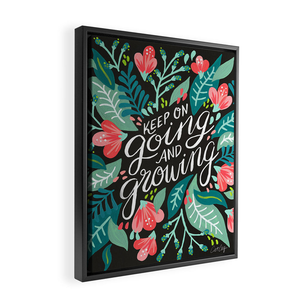 Keep on Going & Growing â Pink on Charcoal Framed Canvas Print Gallery Image 2