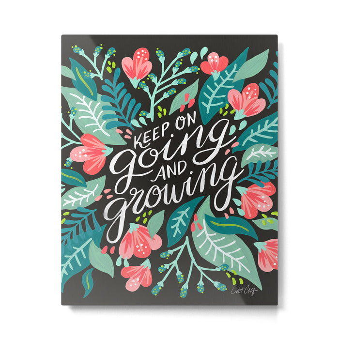 Keep on Going & Growing â Pink on Charcoal Metal Print Gallery Image 1
