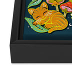 Kittens & Shrooms - Electric on Navy Framed Canvas Print Gallery Image 3