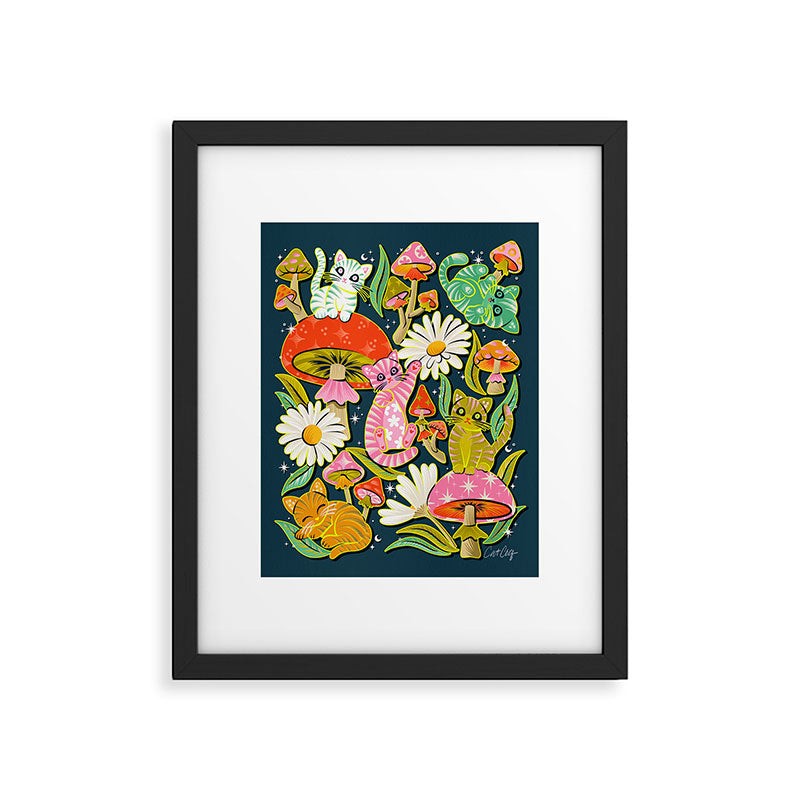 Kittens & Shrooms - Electric on Navy Framed Art Print Gallery Image 6