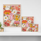 Kittens & Shrooms - Pink & Coral on Cream Canvas Print Gallery Image 3