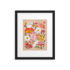 Kittens & Shrooms - Pink & Coral on Cream Framed Art Print Gallery Image 4
