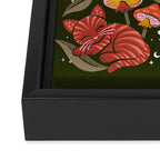 Kittens & Shrooms - Pink & Coral on Olive Framed Canvas Print Gallery Image 3
