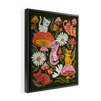 Kittens & Shrooms - Pink & Coral on Olive Framed Canvas Print Gallery Image 2