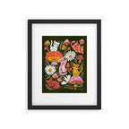 Kittens & Shrooms - Pink & Coral on Olive Framed Art Print Gallery Image 6