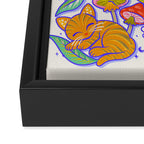 Kittens & Shrooms - Rainbow & Indigo on White Framed Canvas Print Gallery Image 3