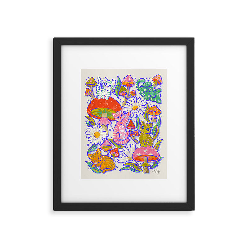 Kittens & Shrooms - Rainbow & Indigo on White Framed Art Print Gallery Image 6