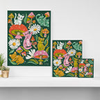 Kittens & Shrooms - Rainbow on Kelly Green Canvas Print Gallery Image 3