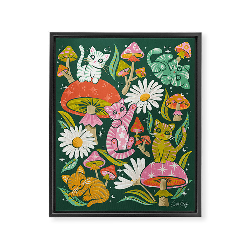 Kittens & Shrooms - Rainbow on Kelly Green Framed Canvas Print Gallery Image 8