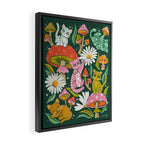 Kittens & Shrooms - Rainbow on Kelly Green Framed Canvas Print Gallery Image 2