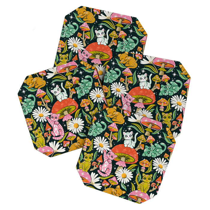 Kittens & Shrooms - Rainbow on Teal Coaster Gallery Image 1