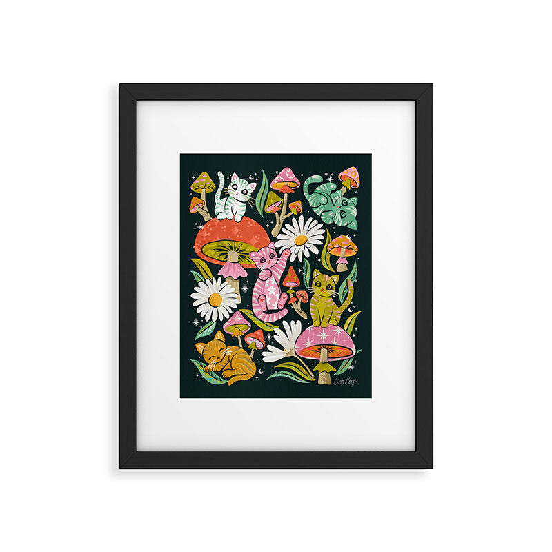 Kittens & Shrooms - Rainbow on Teal Framed Art Print Gallery Image 4