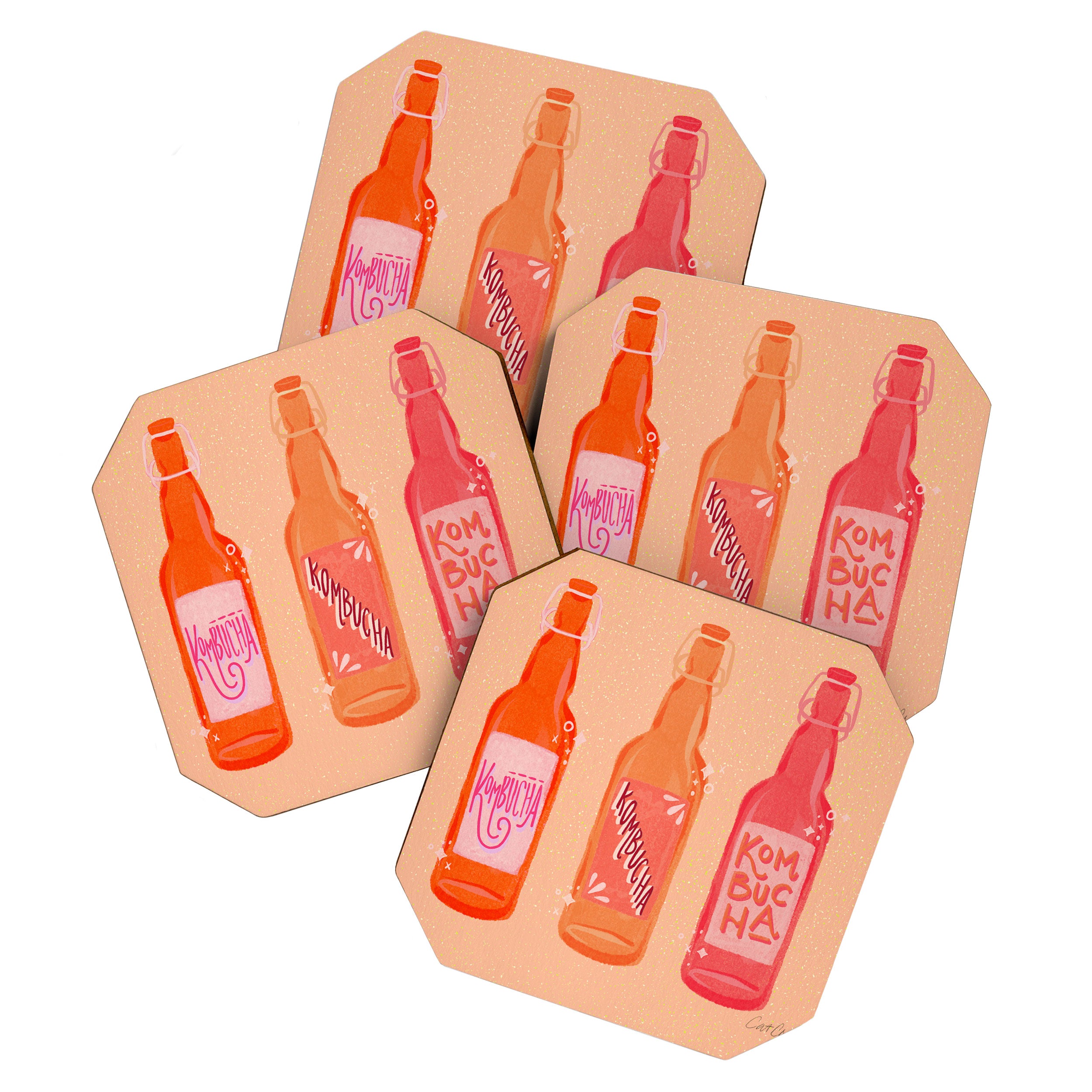 Kombucha Bottles - Pink Coaster Gallery Image 1