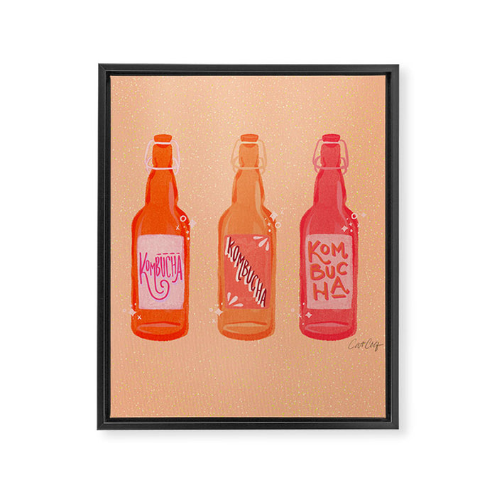 Kombucha Bottles - Pink Framed Canvas Print Gallery Image 1