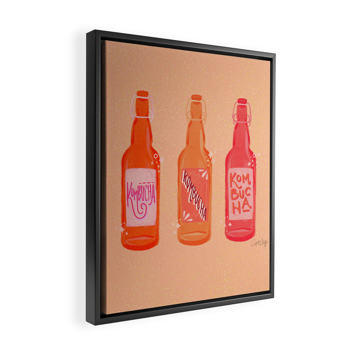 Kombucha Bottles - Pink Framed Canvas Print Gallery Image 2