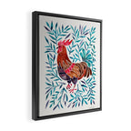Le Coq - Watercolor Rooster with Turquoise Leaves Framed Canvas Print Gallery Image 2