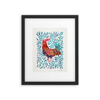 Le Coq - Watercolor Rooster with Turquoise Leaves Framed Art Print Gallery Image 4