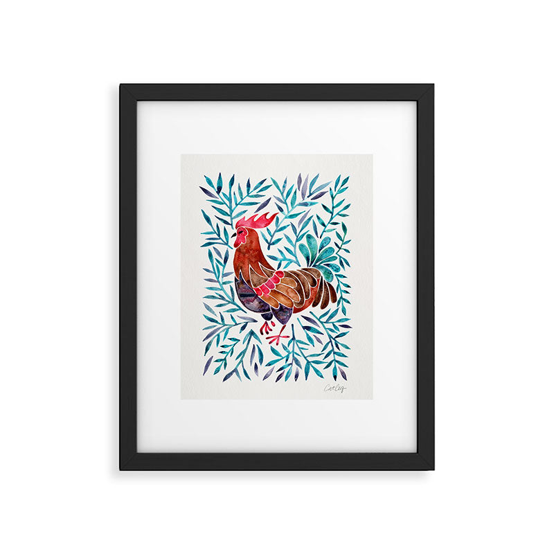 Le Coq - Watercolor Rooster with Turquoise Leaves Framed Art Print Gallery Image 6