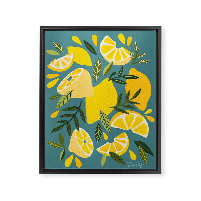 Lemon Blooms â Blue Framed Canvas Print Gallery Image 6