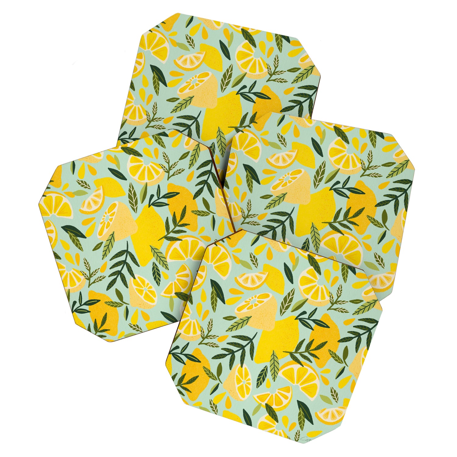 Lemon Blooms - Mint Coaster Gallery Image 1