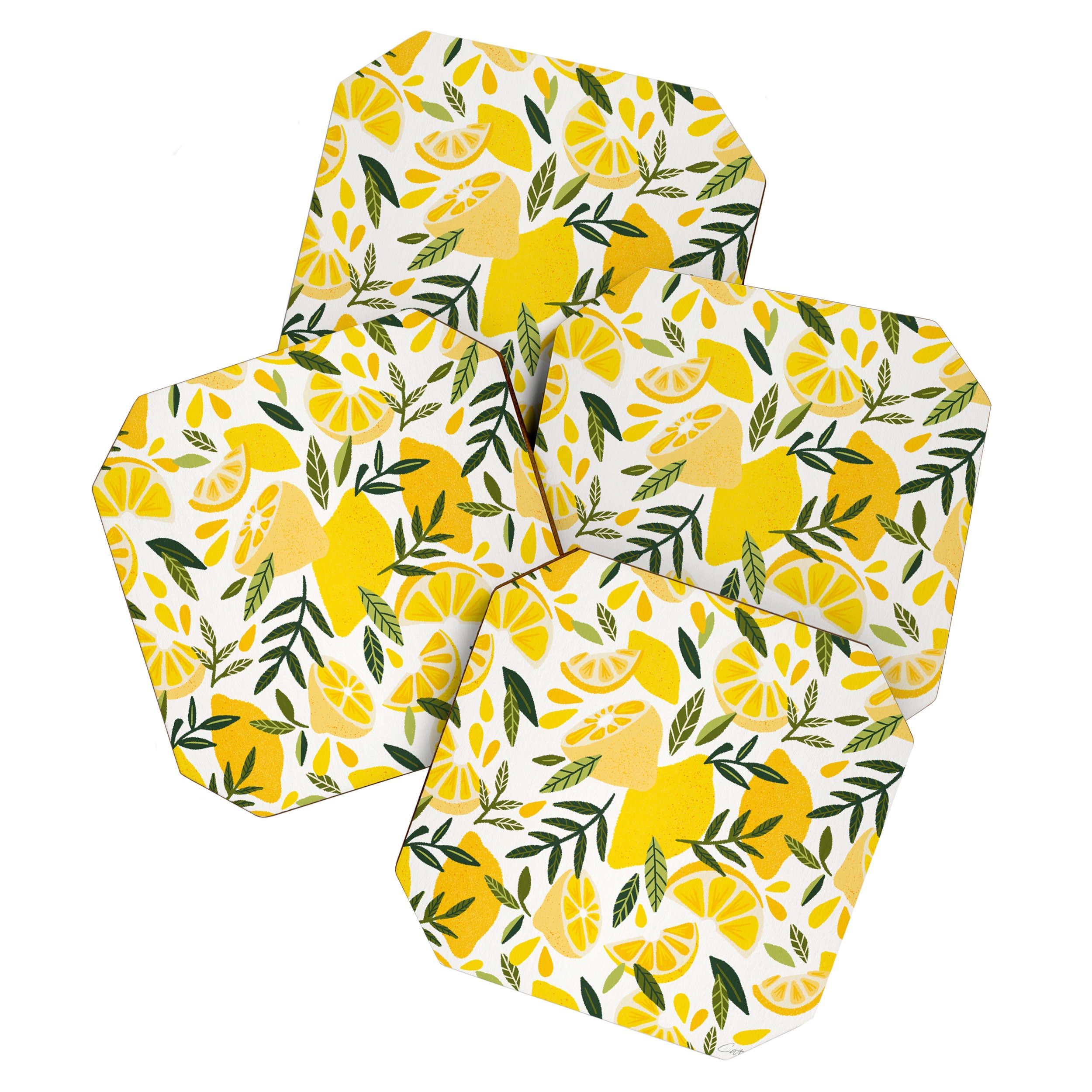 Lemon Blooms on White Coaster Gallery Image 1