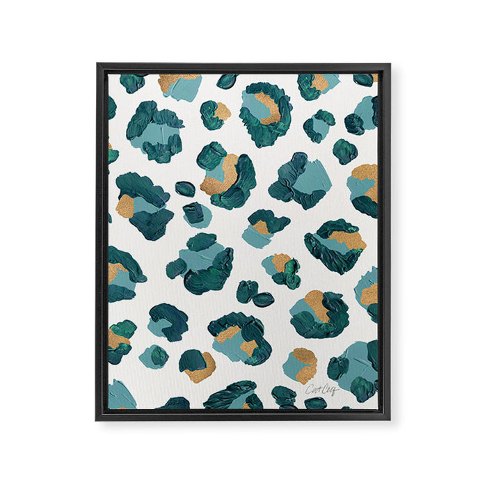 Leopard Print - Teal & Copper Framed Canvas Print Gallery Image 1