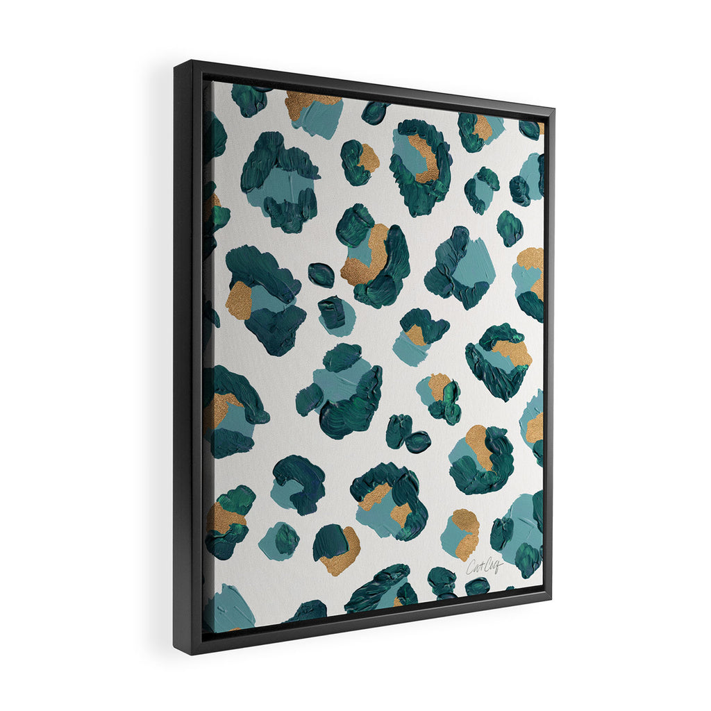 Leopard Print - Teal & Copper Framed Canvas Print Gallery Image 2