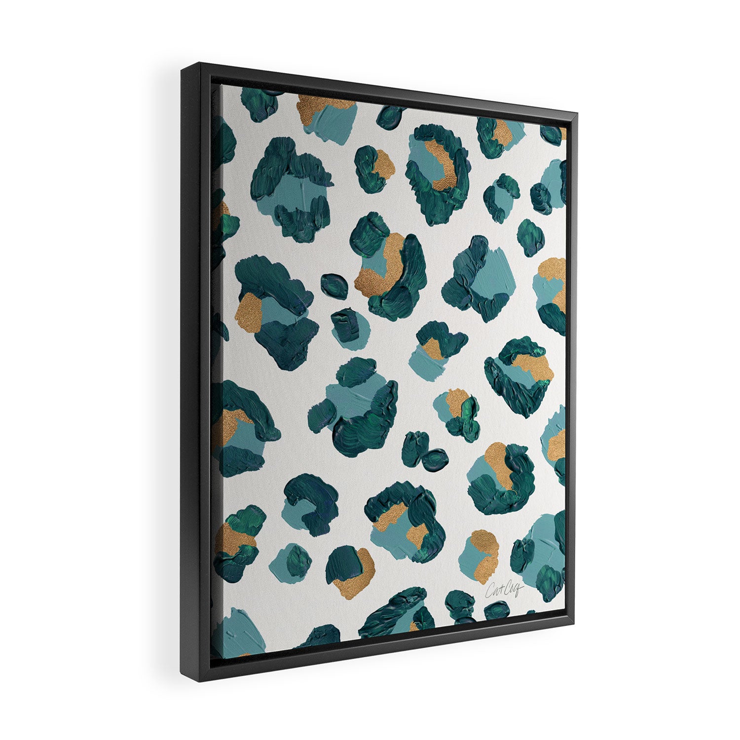 Leopard Print - Teal & Copper Framed Canvas Print Gallery Image 2