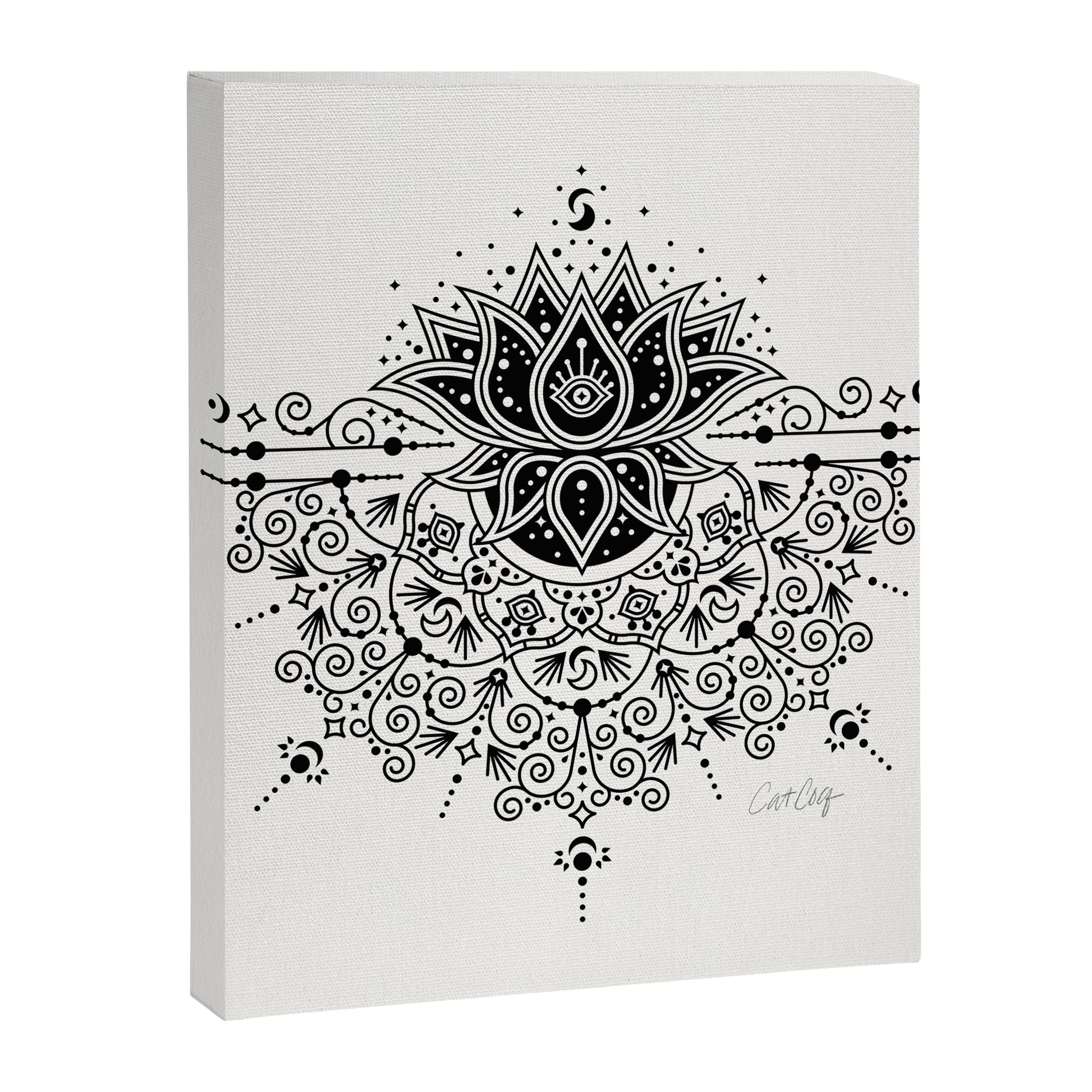 Lotus Blossom Mandala - Black Palette Canvas Print Gallery Image 8