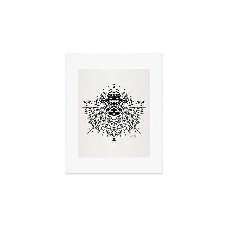 Lotus Blossom Mandala - Black Palette Art Print Gallery Image 1