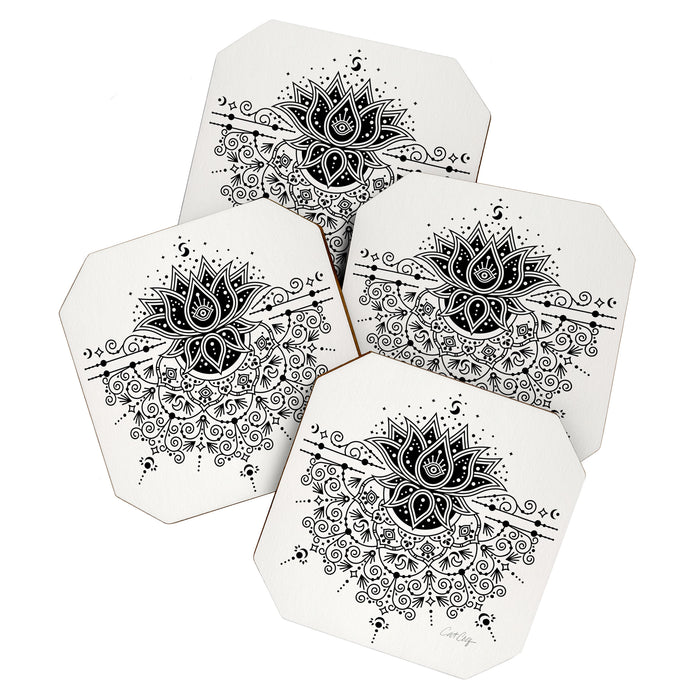 Lotus Blossom Mandala - Black Palette Coaster Gallery Image 1