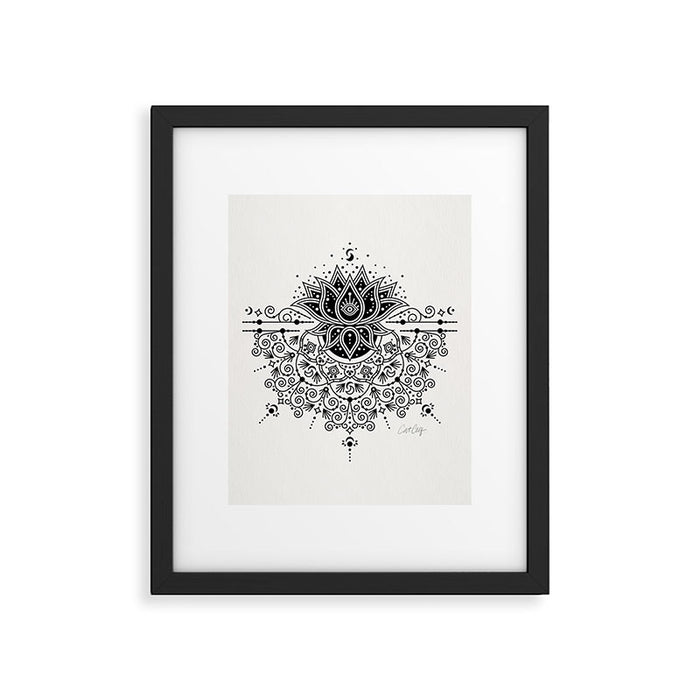 Lotus Blossom Mandala - Black Palette Framed Art Print Gallery Image 1