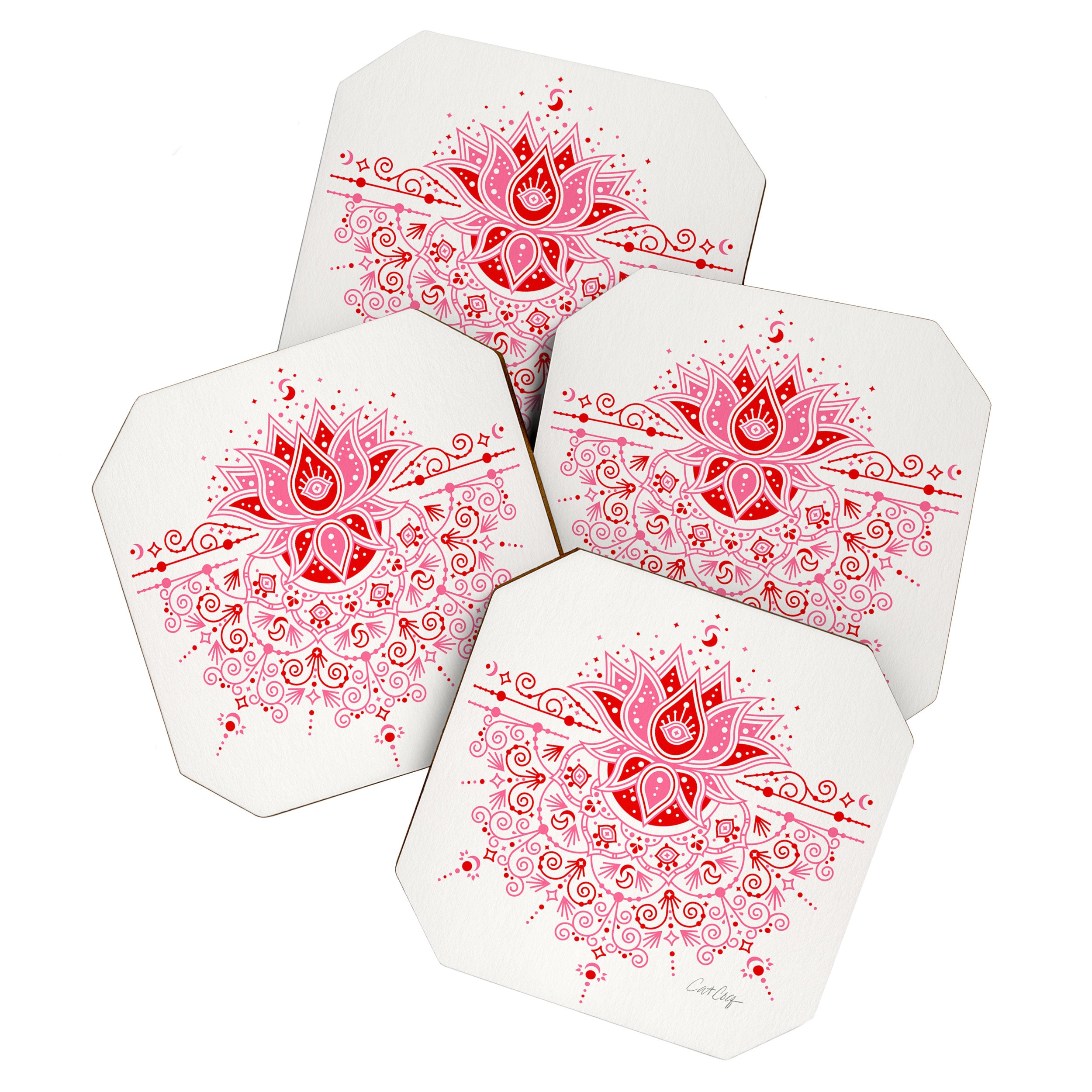 Lotus Blossom Mandala - Red & Pink Palette Coaster Gallery Image 1
