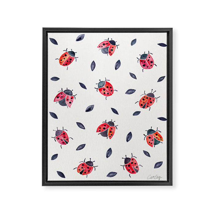 Lucky Ladybugs & Black Leaves Framed Canvas Print Gallery Image 1
