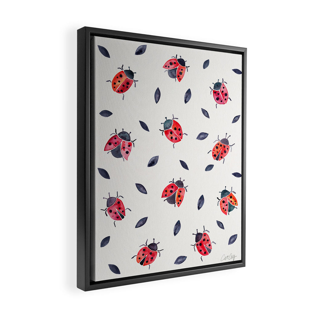 Lucky Ladybugs & Black Leaves Framed Canvas Print Gallery Image 2