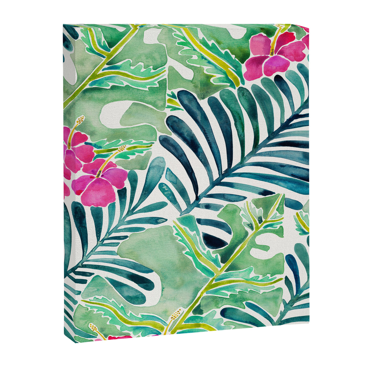 Lush Tropical Fronds & Hibiscus Canvas Print Gallery Image 8