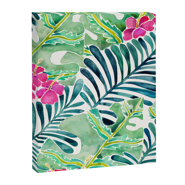 Lush Tropical Fronds & Hibiscus Canvas Print Gallery Image 1