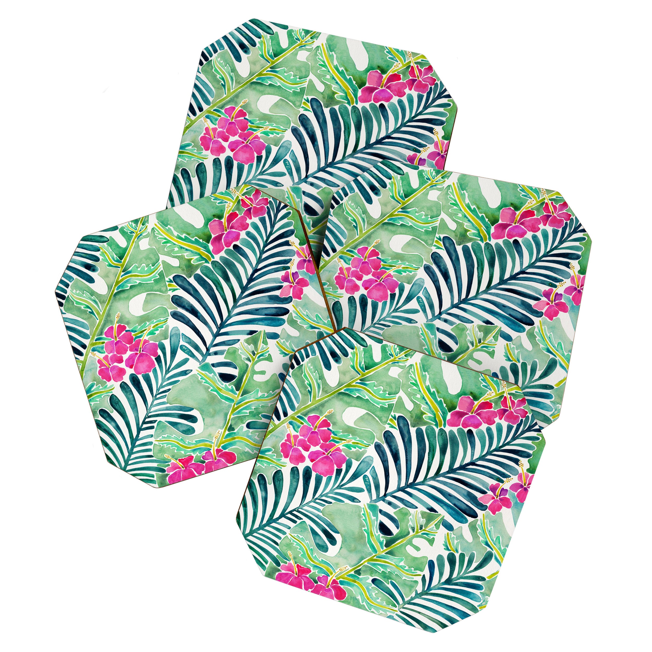 Lush Tropical Fronds & Hibiscus Coaster Gallery Image 1
